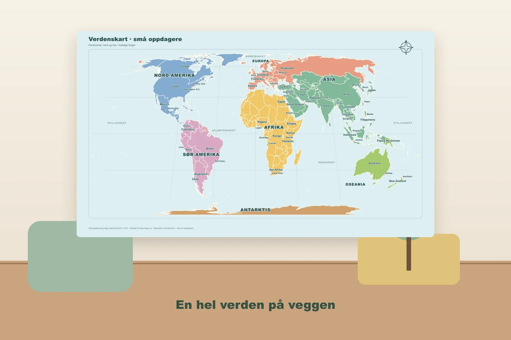Stort verdenskart som veggdekor i et barnerom